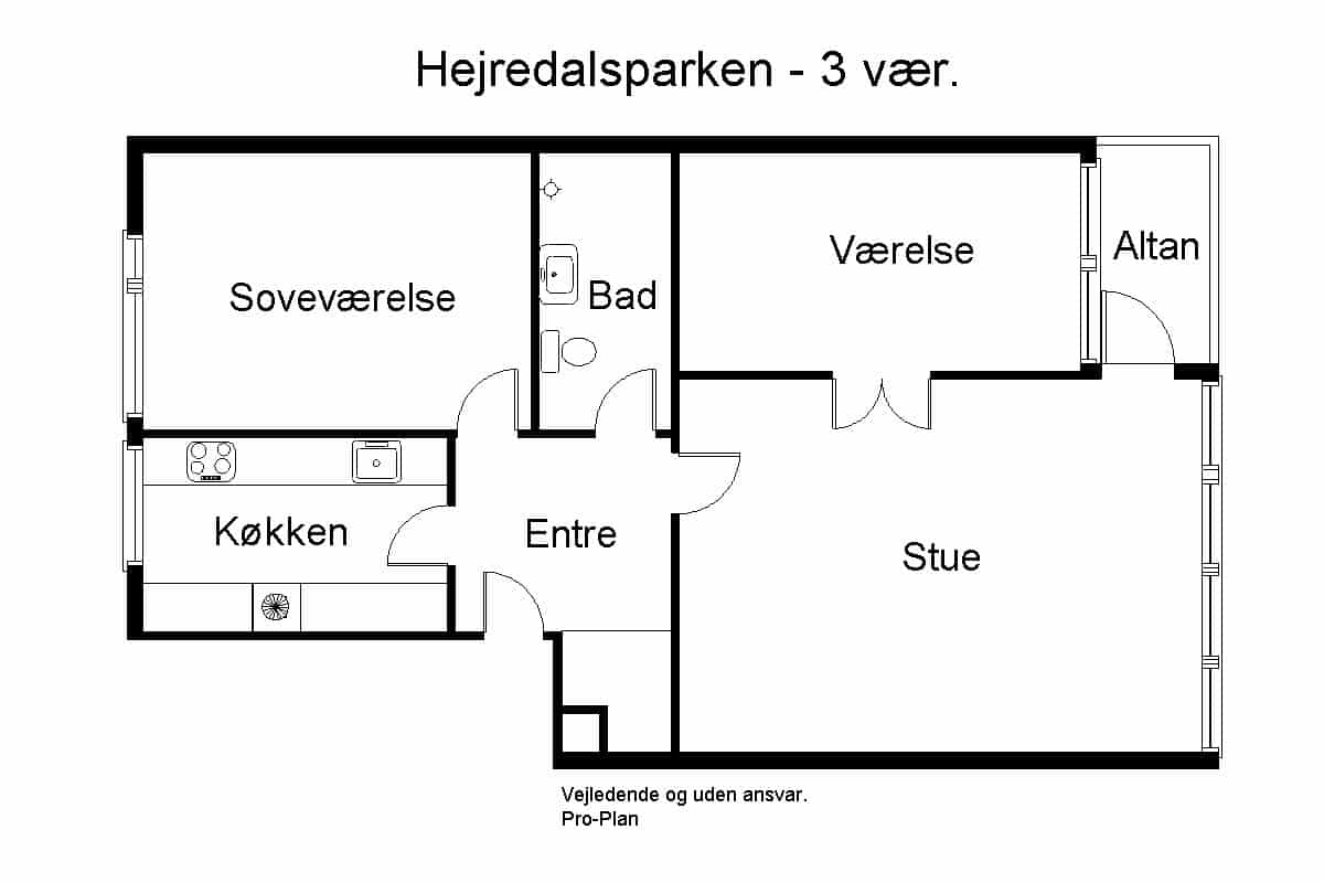 Plantegning for 3-værelses lejlighed i Aarhus - Hejredalsparken